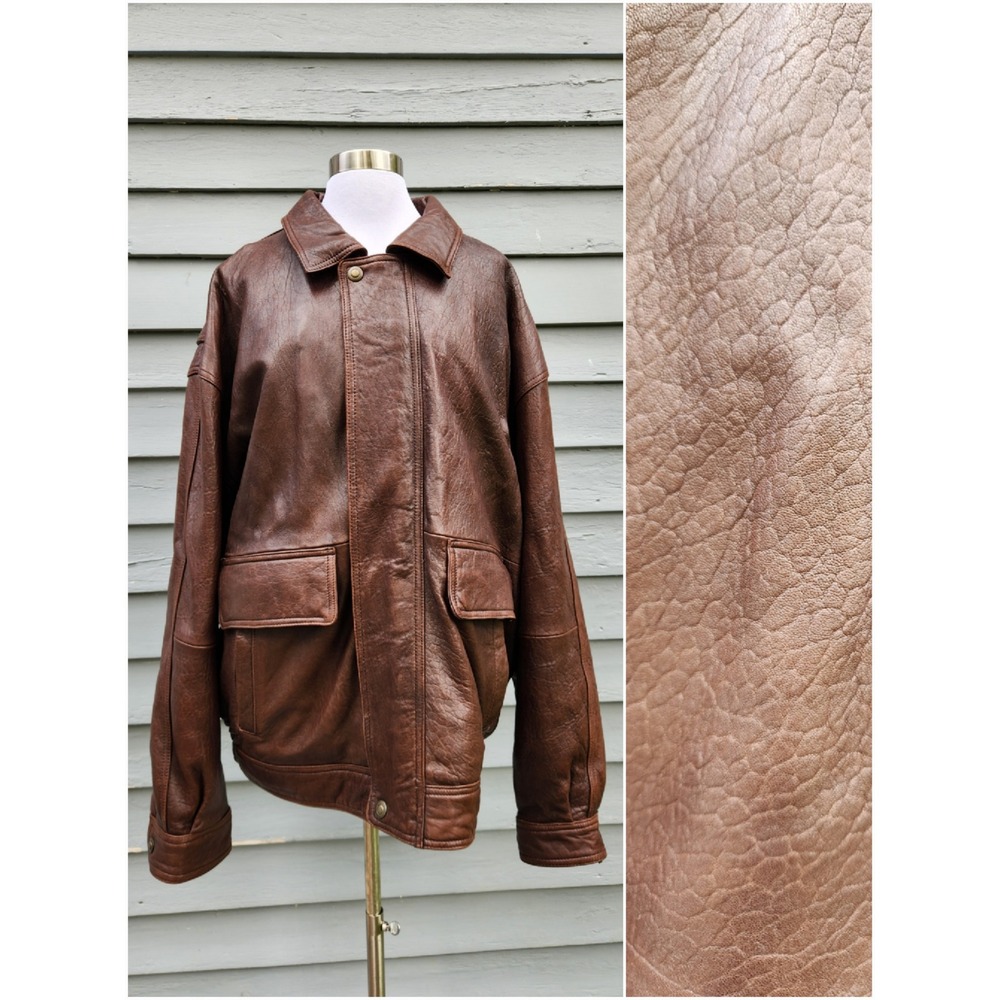 Vintage 90s Field Gear Bomber Jacket Brown Genuine Leather Quilted Flight XLT